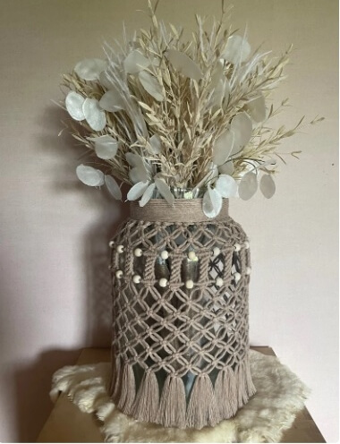 Macrame Flower Vase made of recycled glass from Makrameeformysoul