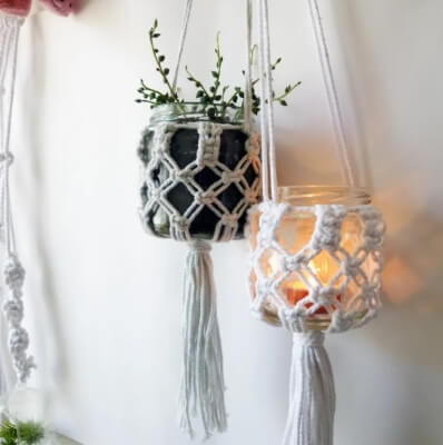 Macrame Vase Beginner Pattern for a Hanging Jar Lantern by HippieMoments