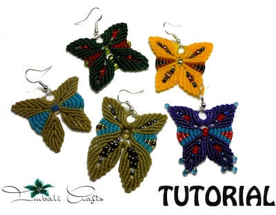 Patrón de aretes de mariposa de macramé de Imbali Crafts