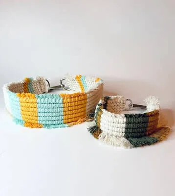 10 Macrame Dog Collars, Leashes, and Leads Patterns 10 Macrame Color Block Dog Collar from Dreamin Bohemian Co