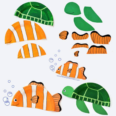Manualidades de animales con platos de papel inspirados en Buscando a Nemo de I Heart Arts n Crafts