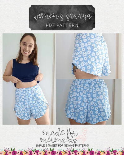 Lounge & Lace Collection-Adult Saraya Shorts Sewing Lettuce Hem Pattern from Madeformermaids