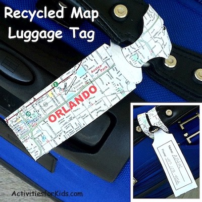 DIY Luggage Tag Made From Recycled Maps