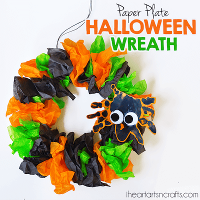 Halloween Paper Plate Wreath Craft by I Heart Arts N Crafts