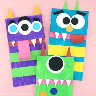 Paper Bag Monster Puppets by I Heart Crafty Things