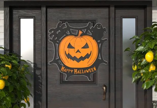 Door Hanger Pumpkin Face Outdoor Halloween Decoration from Sirius3D