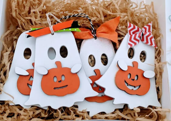 Ghost Holding Pumpkin Halloween Ornament Garlands & Baubles from LaserFood