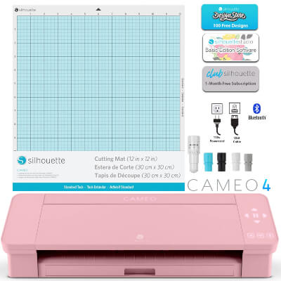 Silhouette Cameo 4 Extras Bundle with Extra AutoBlade, Pink Tool Kit, Cutting mat and PixScan