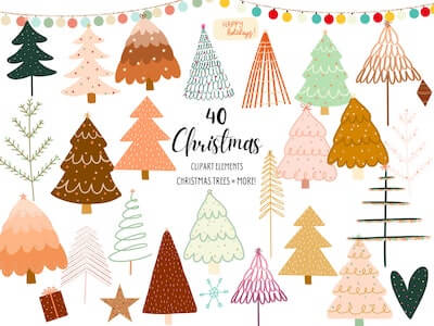 Boho Christmas Tree Clipart by Vivianax Studio