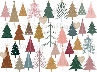 Boho Christmas Trees Clipart by AB Digital Design
