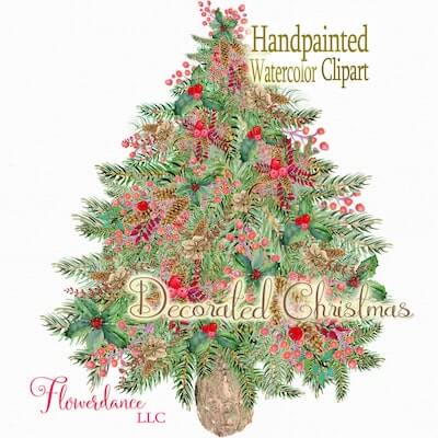 Decorated Christmas Tree Clipart by Flower Dance LLC
