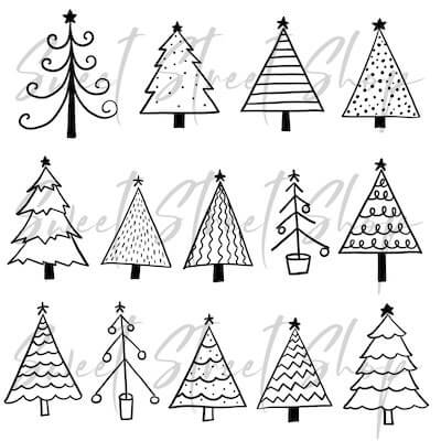 Doodle Christmas Tree Clipart by Sweet Street Shop