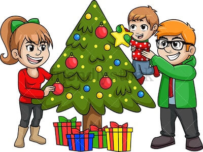Family Decorating Christmas Tree Clipart by Friendly Stock