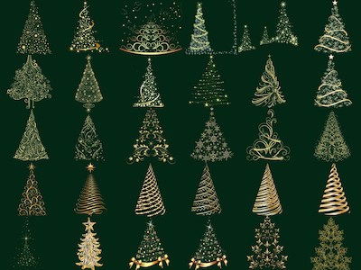 Gold And Silver Christmas Tree Clipart by TIGPEEK