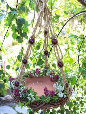 Hanging Macrame Bird Feeder by Rooted In Thyme