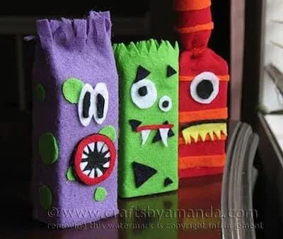 12 Halloween Felt Crafts 6 Juice Box Monsters by Crafts By Amanda