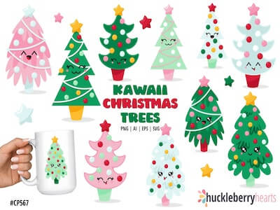 Kawaii Christmas Trees by Huckleberry Heart