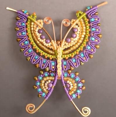 Macrame Butterfly Brooch by Micro Macrame Maven