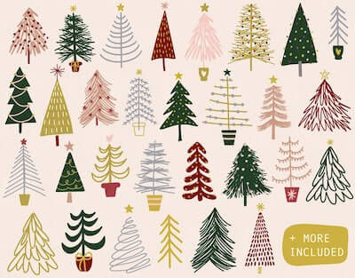Minimalist Christmas Tree Clipart by Pixel Garden Design