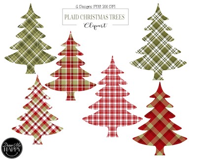 Plaid Christmas Trees Clipart by Draw Me Happy