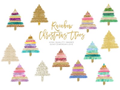 Rainbow Christmas Trees by Sunflower Day Love