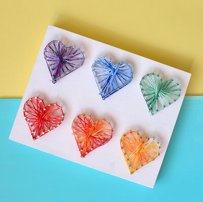 Colorful Valentine Day Heart String Art by Sisters, What!