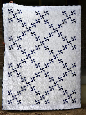 Navy And White Pinwheel Quilt Pattern by Tea Rose Home