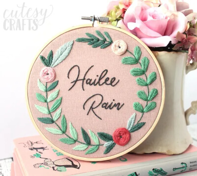 Floral Name Embroidery Hoop Pattern from Cutesy Crafts