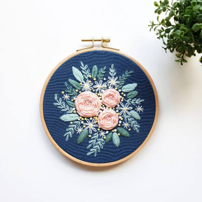 Pink Rose Embroidery Pattern by CuteLittleHoop