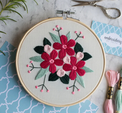 Rose Pink Blossom Beginner Embroidery Pattern by EmbroideryByFaith