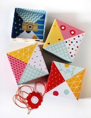 Cajas de regalo de origami de papel patchwork de We Are Scout