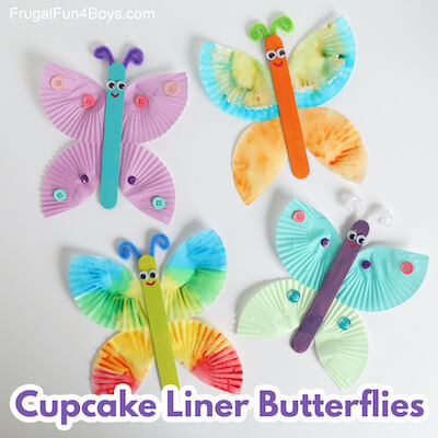 Cupcake Liner Butterfly Craft de Frugal Fun para niños y niñas