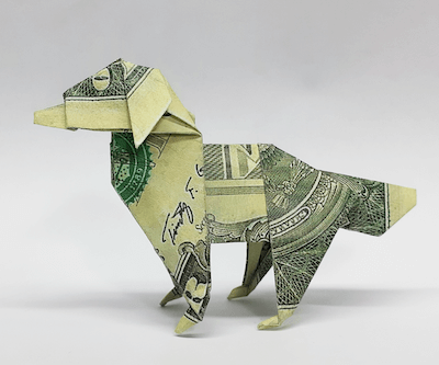 Perro de origami de dinero de dólar de Instructables