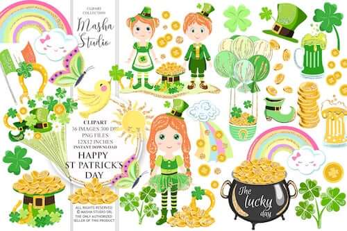 Happy St Patrick's Day Clip Art Set by Masha Studio
