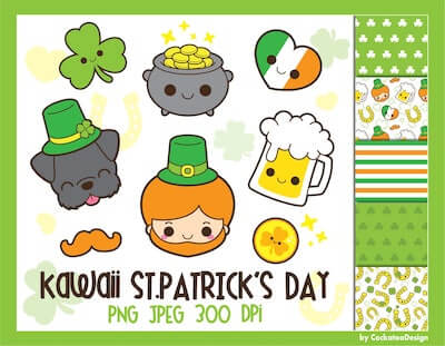 Kawaii St. Patrick's Day Clipart by Cockatoo Design