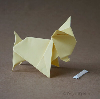 Perro chihuahua de origami y un hueso de Origami Spirit