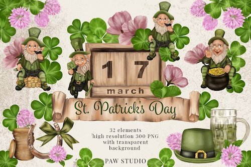St Patrick's Day Clipart Leprechaun by Paw Graphic