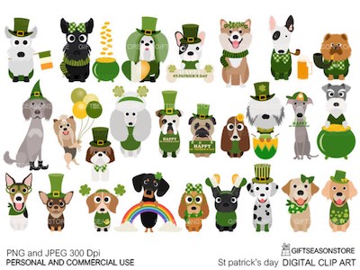St. Patrick's Day Dogs Clipart by Gift Season Store
