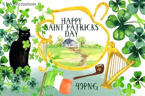 St. Patrick's Day Watercolor Clipart by LABF Creations