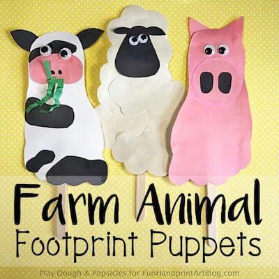 Farm Animal Footprint Puppets by Fun Handprint Art Blog