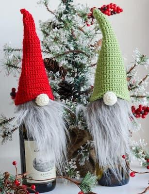 Gnome Wine Bottle Topper Free Crochet Pattern by Nana's Crafty Home