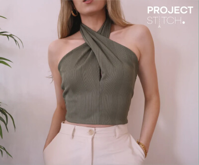 Twisted Halterneck Crop Top Pattern by ProjectStitchPattern