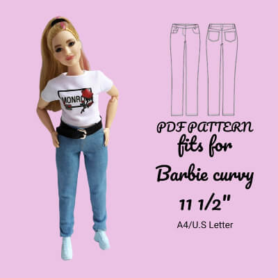 Denim Jeans With Pockets for Barbie Doll Clothes Sewing Pattern by ILovePatternShop