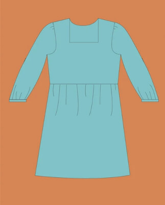 Long Sleeve Smock Dress Sewing Pattern Square Neckline by AuraPatterns