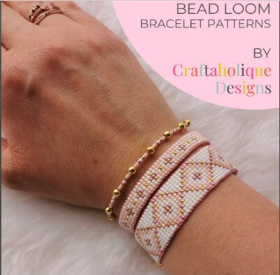 Pink, Gold, White Diamond Bead Loom Patterns by CraftaholiqueDesigns