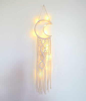 DIY Moon Shaped Macrame Dream Catcher Wall Hanging with Lights by Pop Shop America