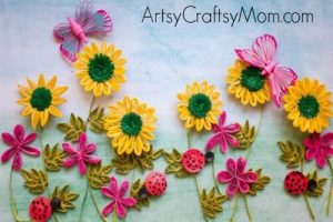 Diseño de arte de pared de Quilling de papel de jardín de flores de Artsy Crafty Mom