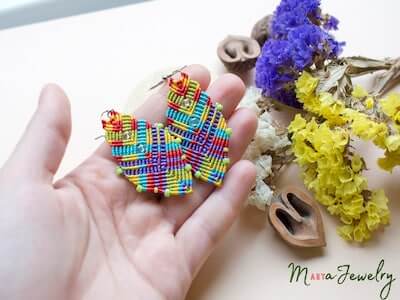 Colorful Micro Macrame Earrings Pattern by Marta Jewelry 