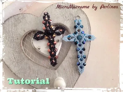 Micro Macrame Cross Pendant Pattern by La Perlinea