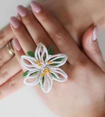 Micro Macrame Lily Ring Pattern by Knot Theory Shop
